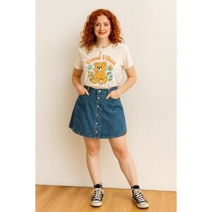 No Excuses Denim A-Line Button Front Midi‎ Skirt Women's Size 7/8